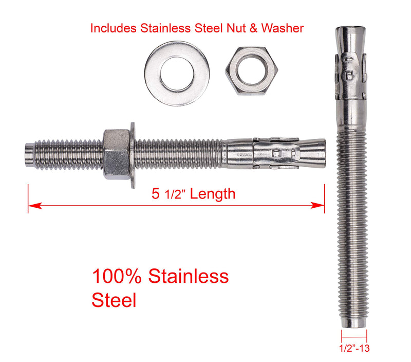 3/8" X 3-1/2" Stainless Wedge Anchor (5pc), 18-8 Stainless