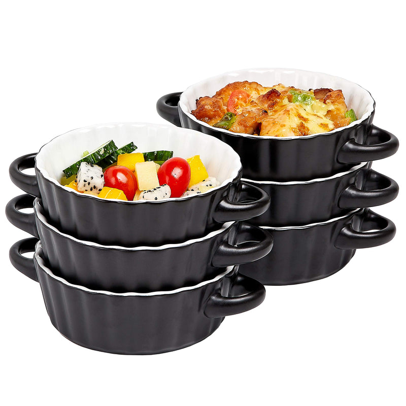 Bake And Serve - 10oz. Oven Safe Set Of 6 Ceramic Souffle Dishes, Round Double Handle