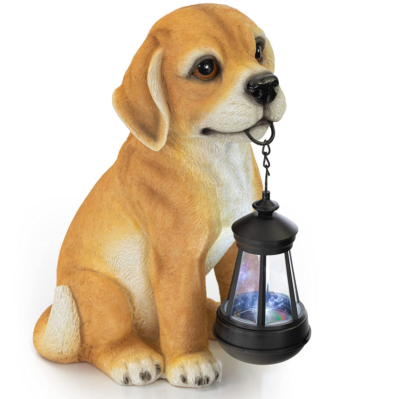 VP Home Golden Puppy with Lantern Solar Powered LED Outdoor Decor Garden