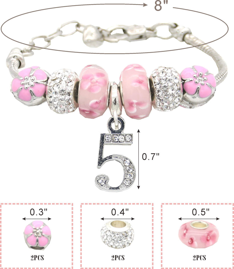 5Th Birthday Gifts For Girls, 5Th Birthday Charm Bracelet, 5Th Birthday Necklace, 5Th