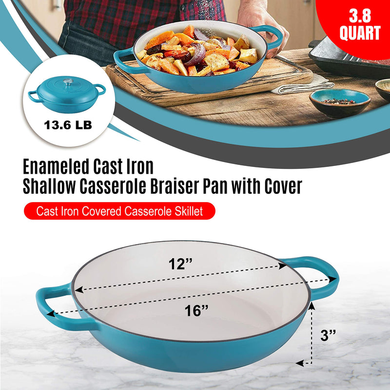 4 Piece Multi-Purpose Enameled Cast Iron Cooking Set, 3 Quart Modern Dutch Oven + 3.8