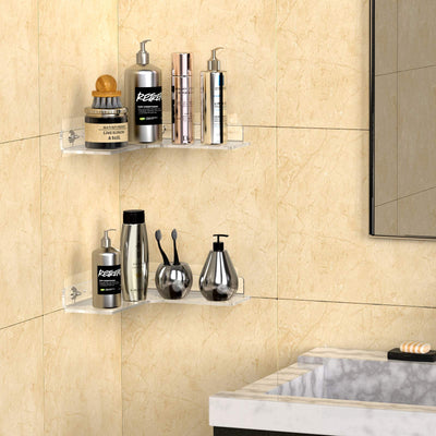 Geekdigg 2 Pack Corner Shower Caddy Shelf, Acrylic Wall Mounted Bathroom Shelf With No