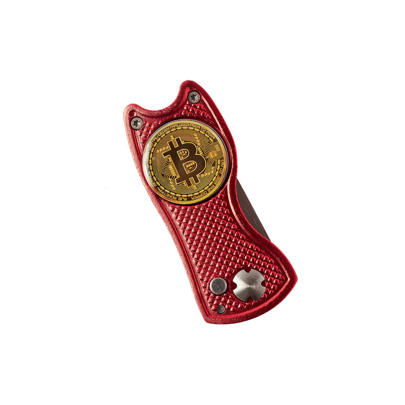 Bitcoin Golf Divot Repair Tool, All-Metal - Golf Accessories - 3- in-1 Golf Multitool