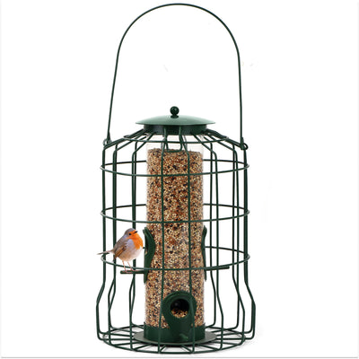 Squirrel Resistant Metal Bird Feeder - Heavy Duty Hanging Caged Tube Bird Feeder