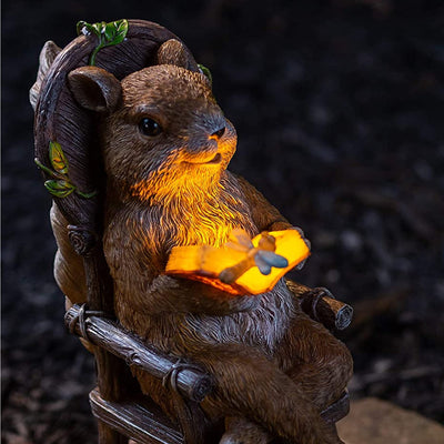 Vp Home Squirrel Reading And Relaxing On Rocking Chair Solar Powered Led Outdoor Decor