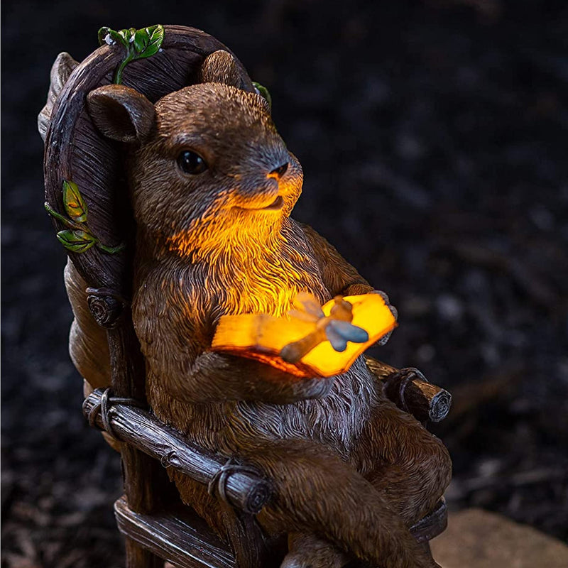 Vp Home Squirrel Reading And Relaxing On Rocking Chair Solar Powered Led Outdoor Decor