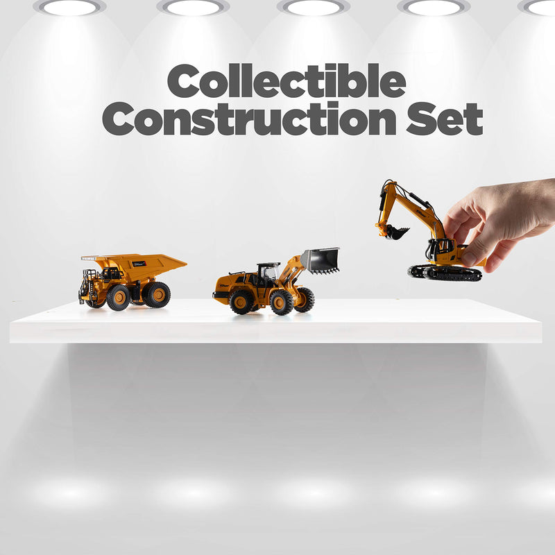 Metal Diecast Construction Toys Set Of 3, Loader, Excavator, Dump Truck Pack Of 3 Metal