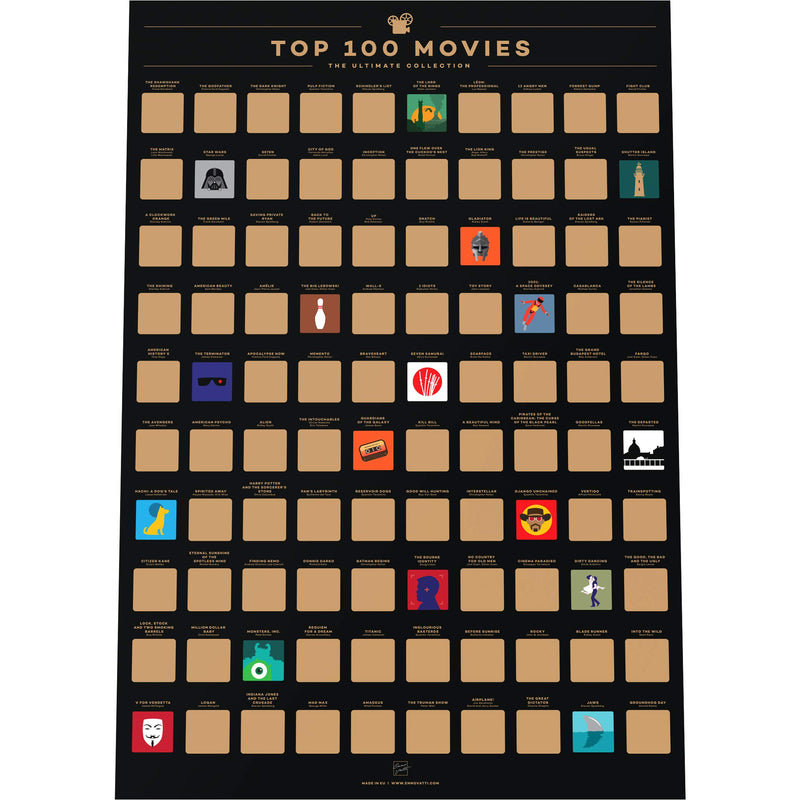 100 Movies Scratch Off Poster - Top Films Of All Time Bucket List