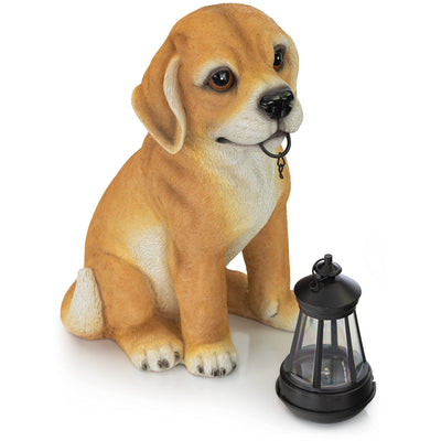 VP Home Golden Puppy with Lantern Solar Powered LED Outdoor Decor Garden