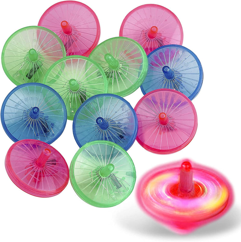 Kicko Light Up Spinning Toy - 12 Pack - 1.75 Inch Spinning Tops in Different Vibrant