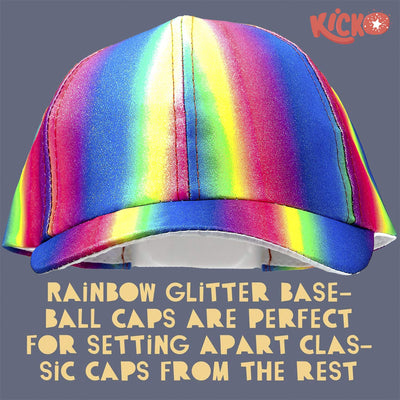 Kicko Rainbow Glitter Baseball Cap - 1 Piece, Snapback Brimmed Hat - One Size Fits All - 9