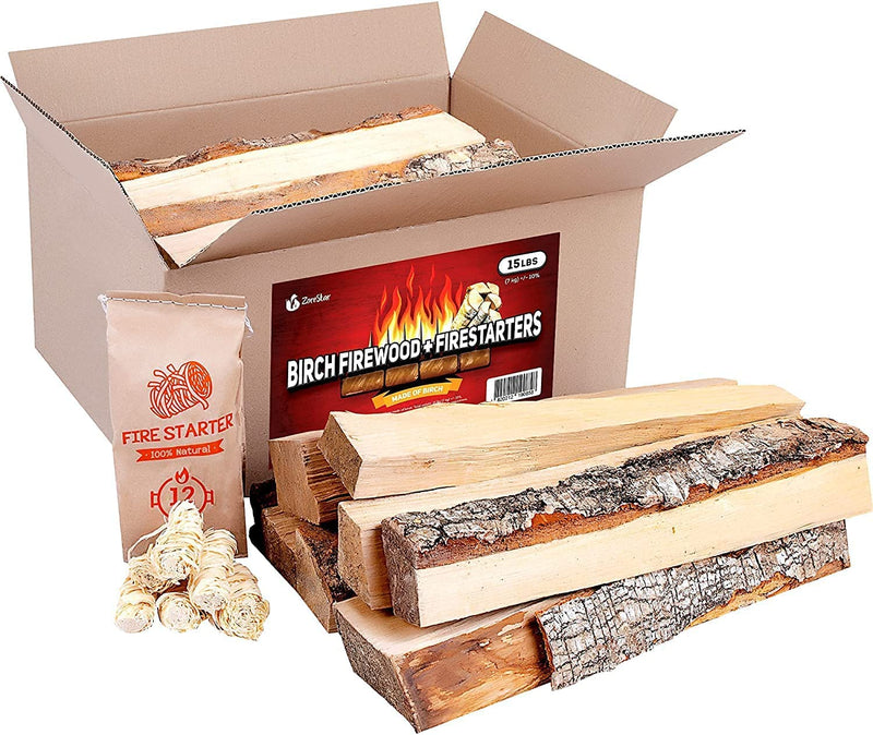 Zorestar Birch Firewood 15-20 lbs - Split Seasoned Fire Wood for Fireplace and Campfire