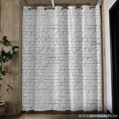 Room Divider Curtain, 9ft Tall X 5ft Wide (White Brick)