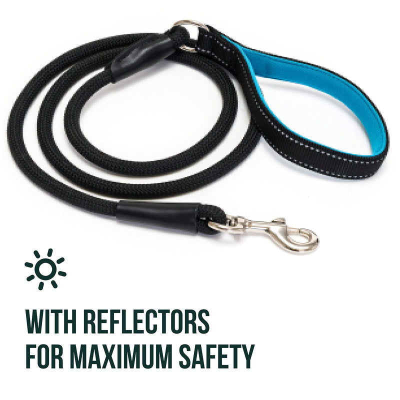 Robust Rope Dog Leash  With Padded Handle  Reflective Hand Loop  Black