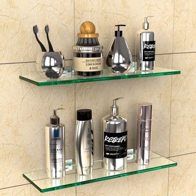 Geekdigg 2 Sets Bathroom Glass Shelf, No Drilling Shower Caddy Wall Mounted Rectangular