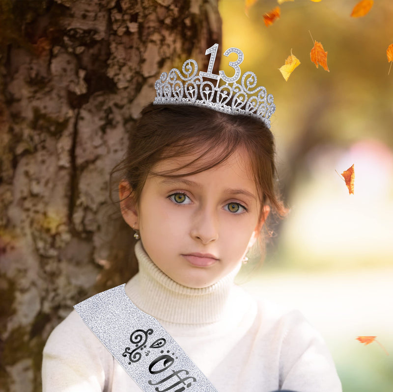 13th Birthday Sash And Tiara For Girls - Fabulous Set: Glitter Sash + Ripples