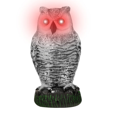 Bird Blinder Horned Fake Owl with Flashing Eyes, Frightening Sound and Motion Detector