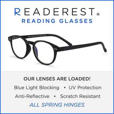 Round-Blue-Light-Blocking-Reading-Glasses-Black-3-00-Magnification-Computer-Glasses