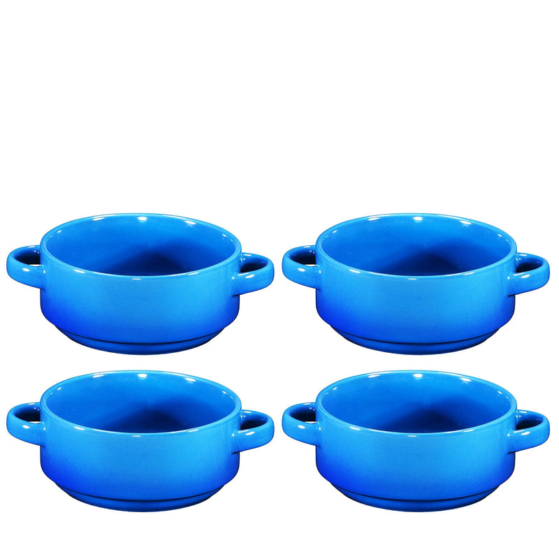 19oz Ceramic Soup Bowls with Handles - Oven Safe Bowls for French Onion Soup, Blue Oven