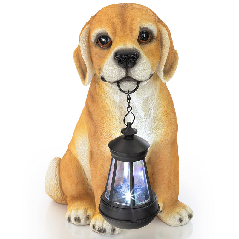 VP Home Golden Puppy with Lantern Solar Powered LED Outdoor Decor Garden