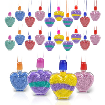 Kicko Heart Sand Art Necklaces - 24 Pack - Heart-Shaped Bottle Necklaces for Personal