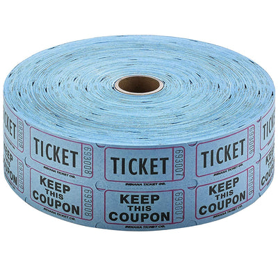 Kicko Admit 1 Double Ticket Rolls  Blue  2000 Per Roll  Carnival Tickets - Concert