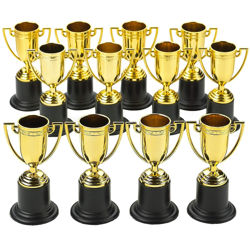 Kicko Plastic Trophies - 24 Pack 4 Inch Cup Golden Trophies for Children, Competitions