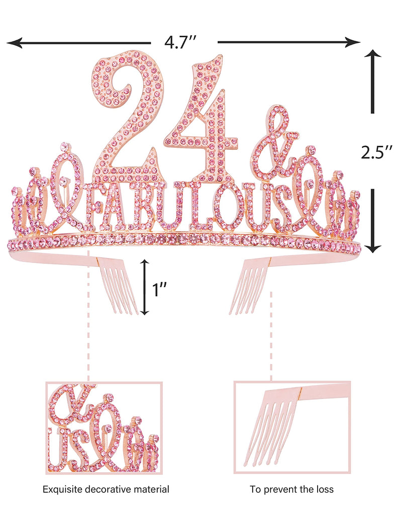 24th Birthday Gifts for Women, 24th Birthday Crown and Sash for Women, 24th Birthday