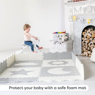 Baby Play Mat Tiles - 61" X 61" Extra Large, Non Toxic Foam Baby Floor Mat - Grey & White