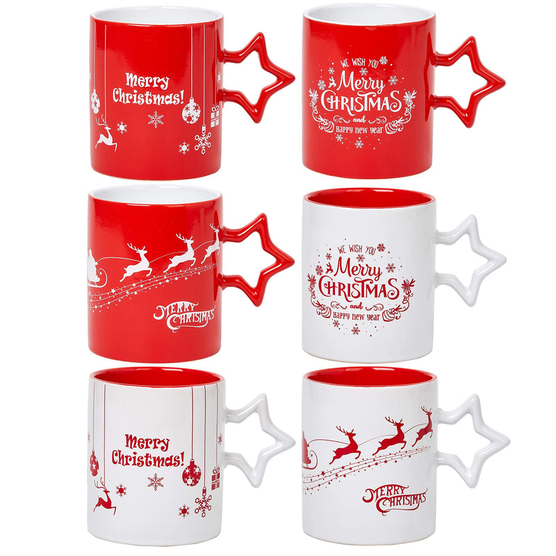 Coffee Mug Set Set of 6 Large-sized 14 Ounce Christmas Theme Ceramic Coffee Mugs