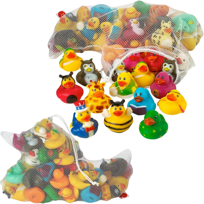 Kicko Assorted Rubber Ducks - 2 Inches - for Kids, Sensory Play, Stress Relief, Novelty, Stocking Stuffers, Classroom Prizes, Decorations