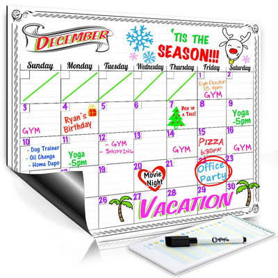 Smart Planner's Monthly Magnetic Refrigerator Calendar Dry Erase Board Monthly Planner