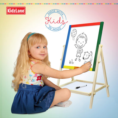 Kidzlane Art Easel for Kids | Wooden Toddler Easel | Double Sided Standing Chalkboard