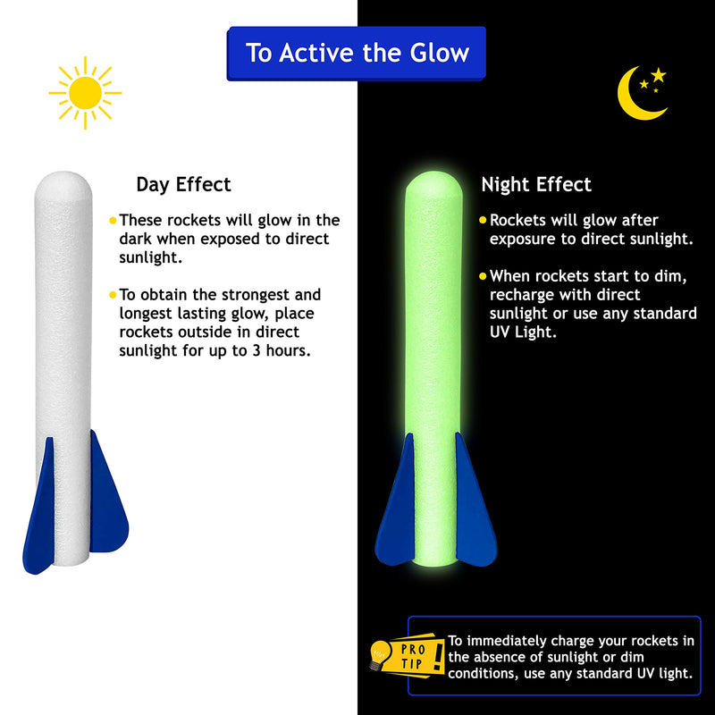 Glow-in-The-Dark Soft Foam Rocket Refills for Rocket Launchers | Compatible with Stomp