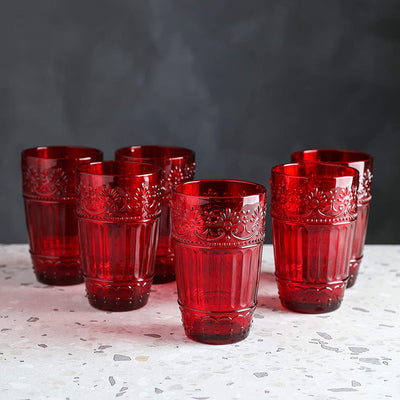 Glass Tumblers | Set Of 6 Drinking Glasses | 11Oz Embossed Design | Drinking Cups For Wa