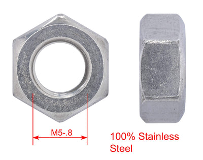 M5-.80 Metric Stainless Hex Nut, (100 Pack), 304 (18-8) Stainless Steel Nuts, DIN 934,