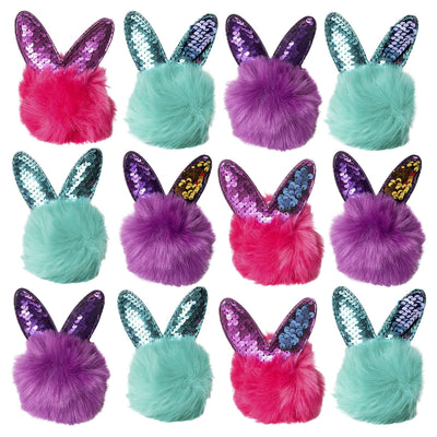 Kicko Pom Pom Bunny Keychain - Set of 12 3.75 Inch Soft Bunny Ears Key Chain in Assorted