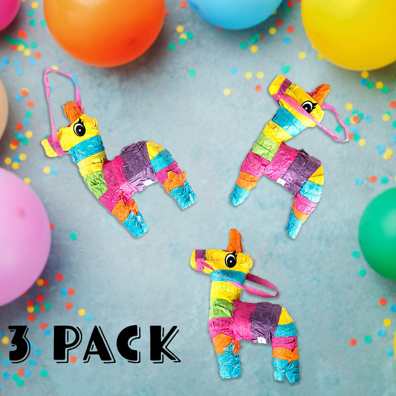 Set Of 3 Mini Donkey Pinatas 4"X7" Inches, Fiesta Decorations, Cinco De Mayo Pinata