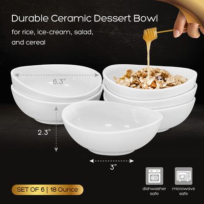 Porcelain Soup Bowls Set  18 Oz Durable Non-toxic Ceramic Bowls set of 6, Rice, Ice