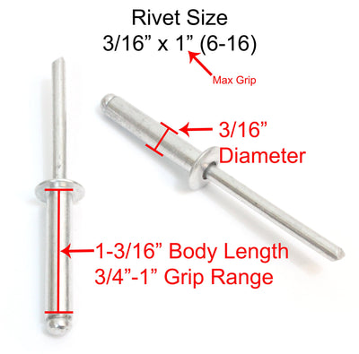 Rivets Aluminum, 1/8" x 1/4" Inch, (4-4) (100pc), Gap (0.188-0.250)", by Bolt Dropper