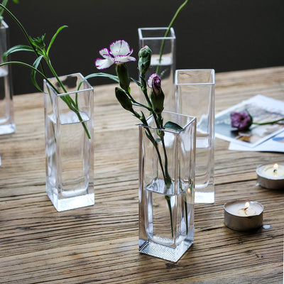 Mini Clear Glass Tall Square Block Vase Set of 6 (1.5X5inch