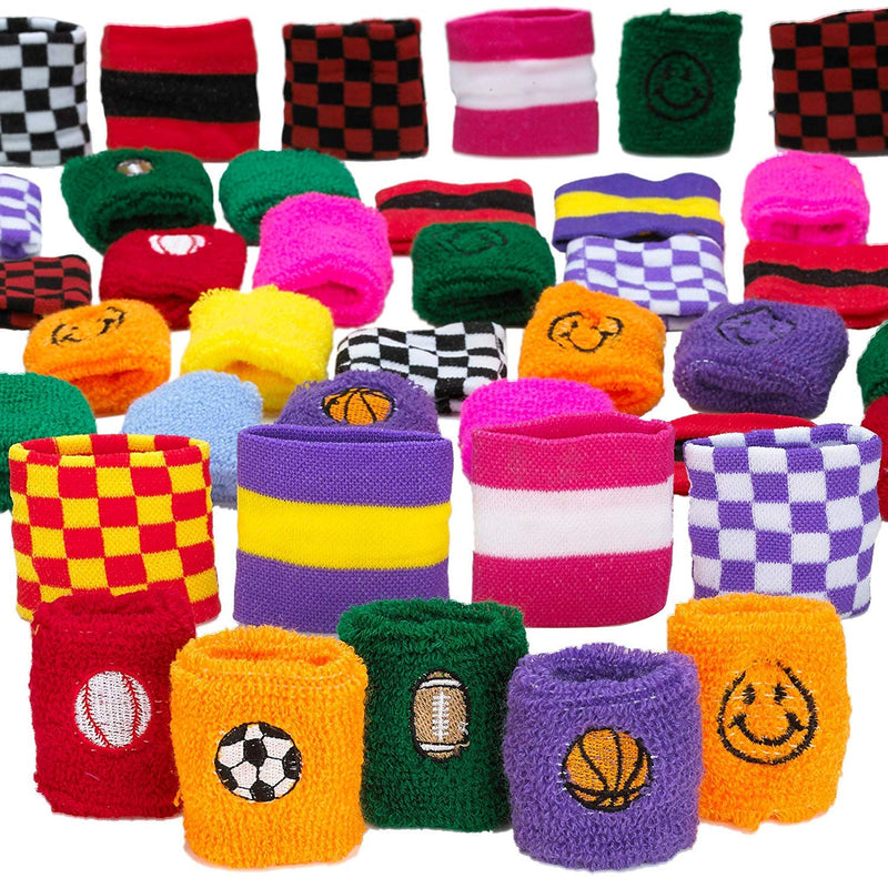 Kicko Wrist Sweatbands Assortment - 48 Pieces of Athletic Cotton Wristbands - Styles May