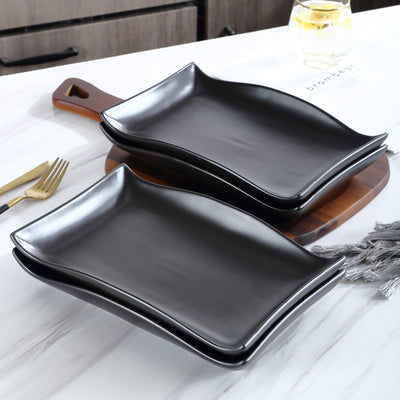 Bruntmor 10"x7" Set Of 4 Curvy Stylish Design Serving Trays Modern Plates Rectangular