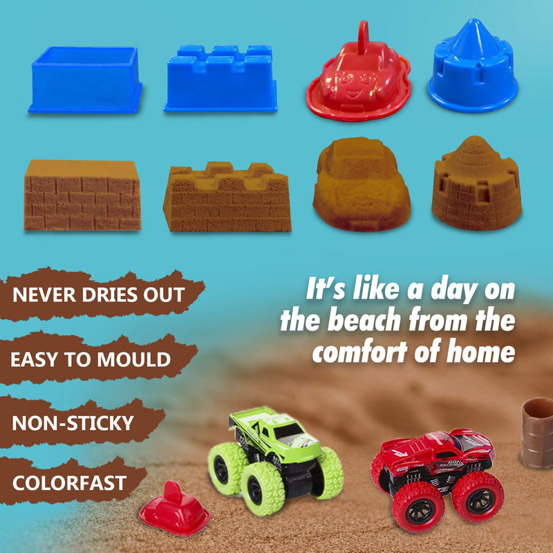 Dazmers Monster Truck Sand Play Set Sensory Kit, Creative Sandbox for Kids with Lid, 2 Lbs