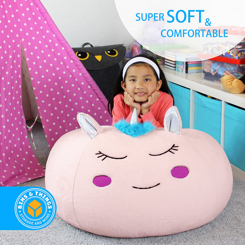 Unicorn Bean Bag Chair Cover for Kids (26 x 24 Inch) Ultra-Soft and Fluffy Fur-Like Cover