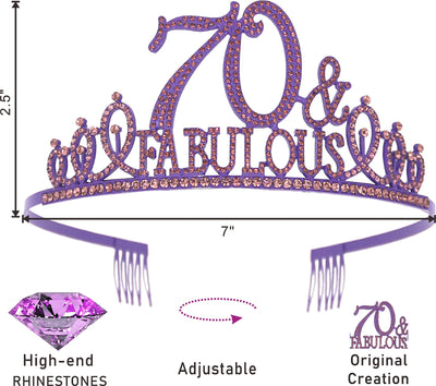 70th Birthday Gifts for Women,70th Birthday Tiara and Sash Purple,70th Birthday