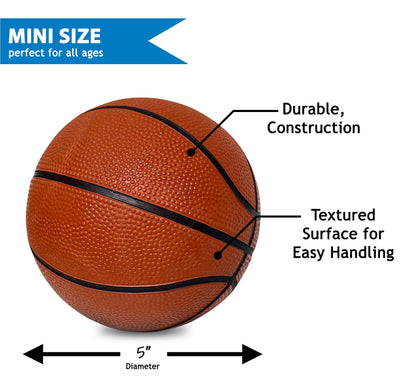 5" Rubber Mini Basketball, 2 Pack | Small Basketball Perfect for Mini Hoop Basketball