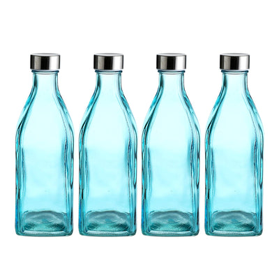 34 Oz Square Glass Water Bottles, Stainless Steel Leak Proof Lid, 4 Pack of Reusable