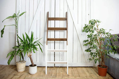 Hallops Blanket Ladder 5 ft. Wood Rustic Decorative Quilt Ladder. Farmhouse Ladder White