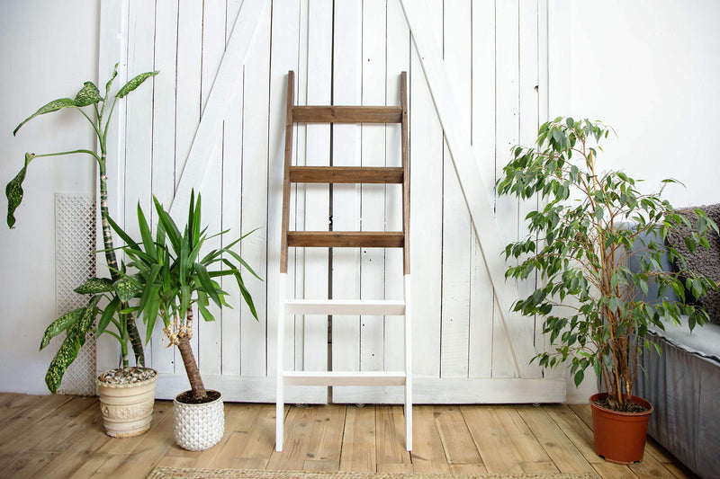 Hallops Blanket Ladder 5 ft. Wood Rustic Decorative Quilt Ladder. Farmhouse Ladder White